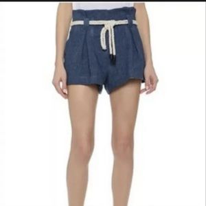 L’AGENCE - Marine Paper Bag Linen Shorts Rope Tie Belt Size 8 NWT
